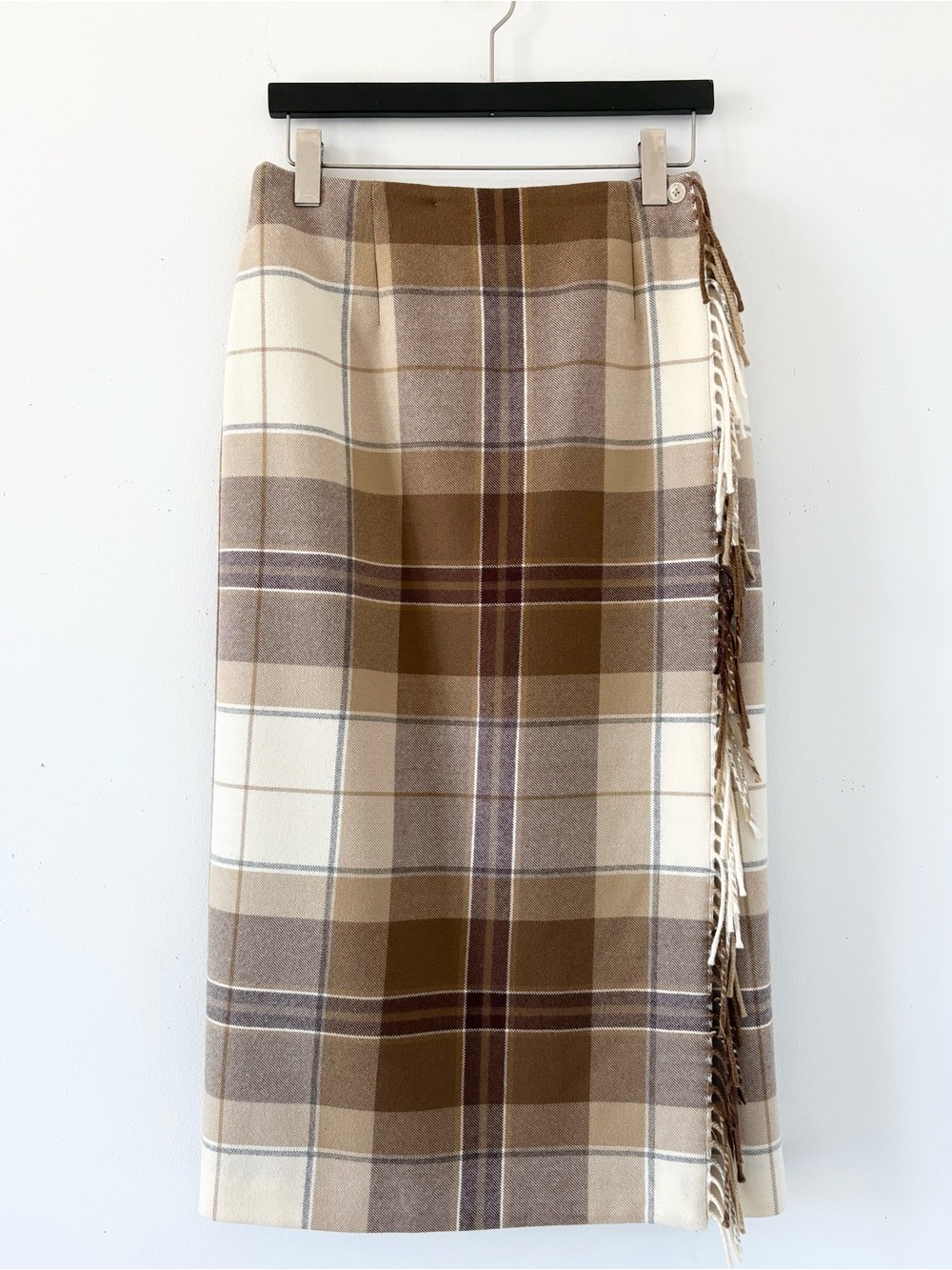 Vintage 100% Lambswool Plaid Fringe Wrap Skirt